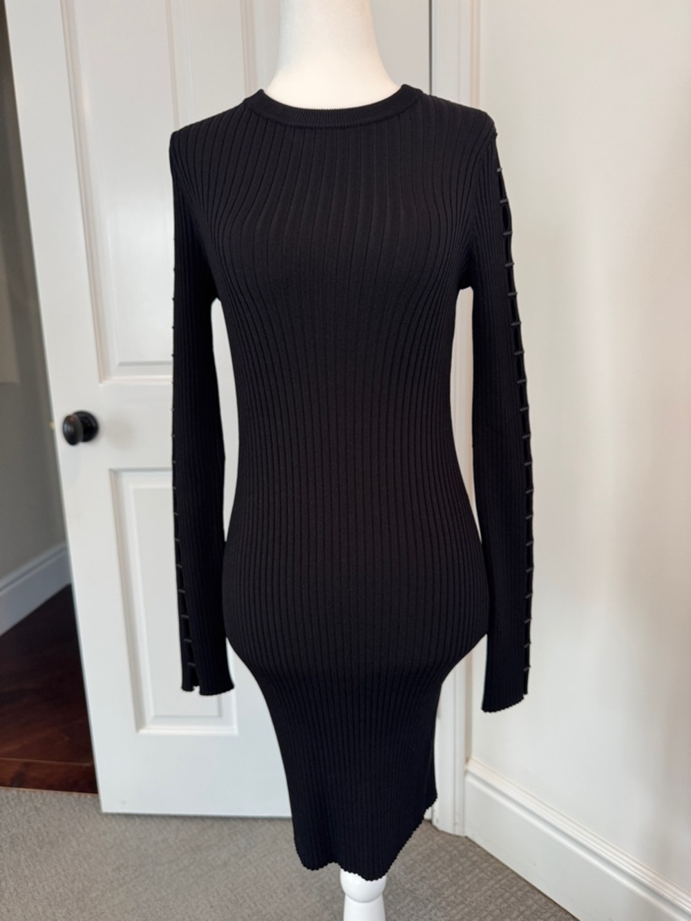 Jonathan Simkhai Black Ribbed Long-Sleeve Mini Dress